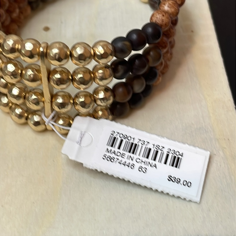 NWT J.Jill natural tone and gold tone beads stretch bracelet - Picture 2 of 4
